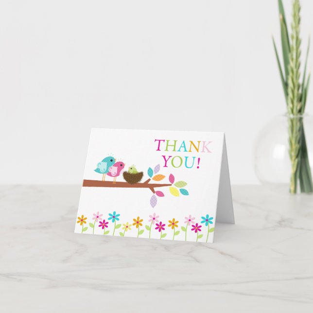 Green Baby Birds Nest Thank You Note Card (Front)
