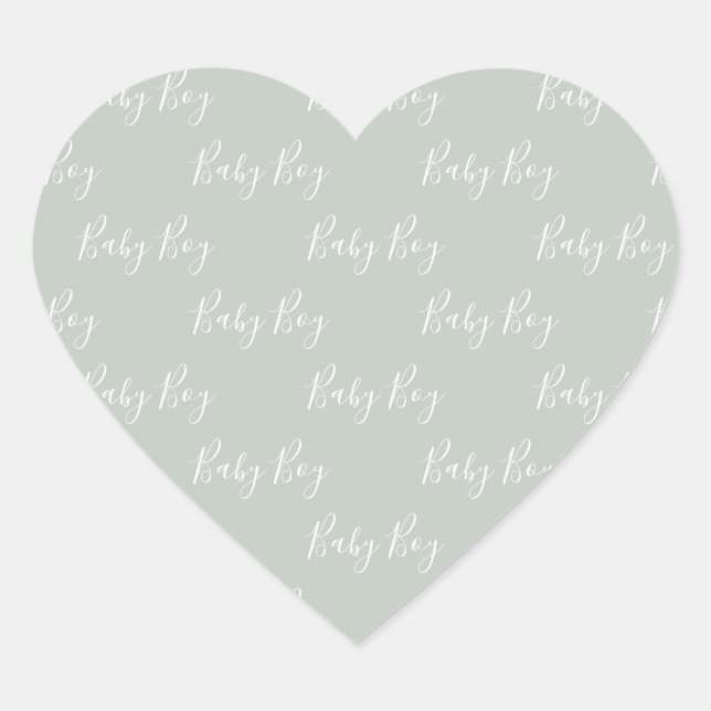 Green Baby Boy Script Heart Sticker (Front)