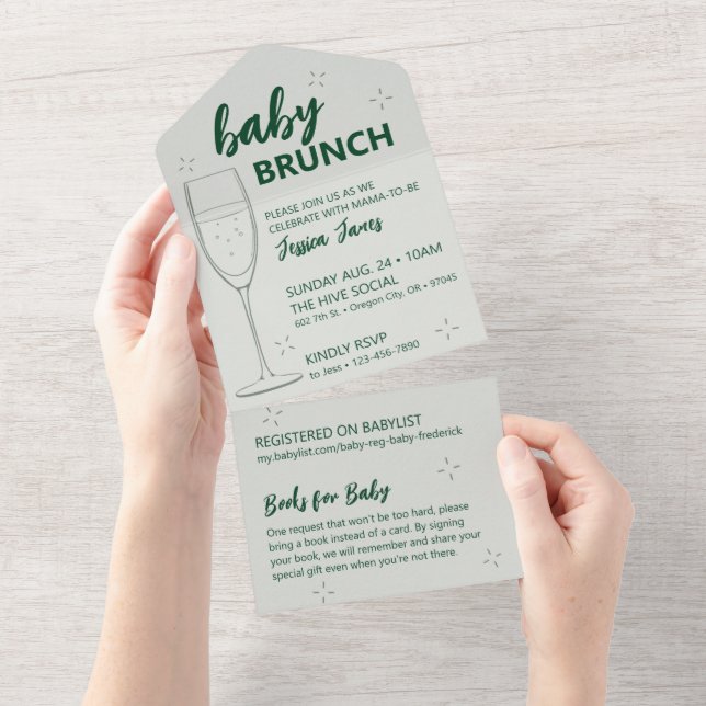 Green Baby Brunch Invitation - Tear Off for Books (Tearaway)