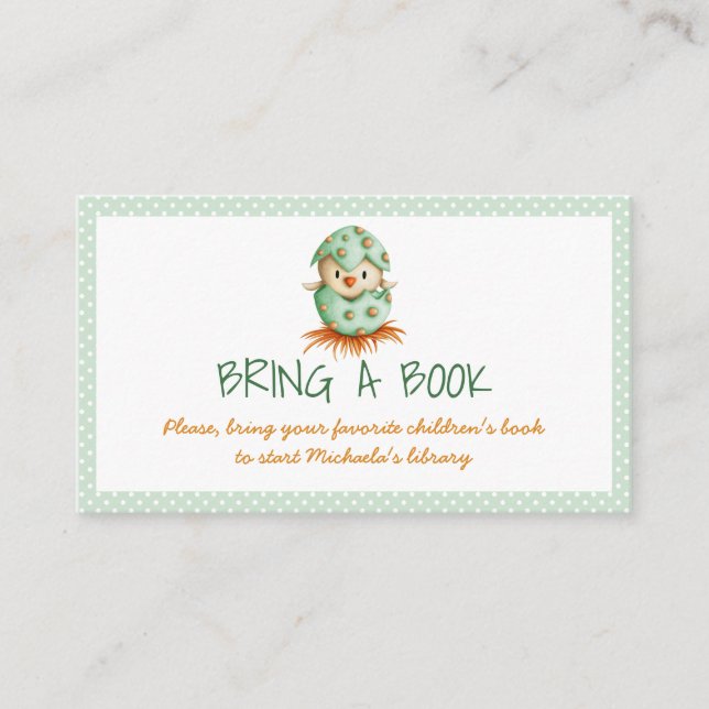 Green Baby Chick Hatching Neutral Bring a Book Enclosure Card (Front)