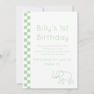 Green Baby Elephant Birthday Invitation
