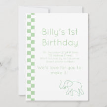 Green Baby Elephant Invitation d'anniversaire