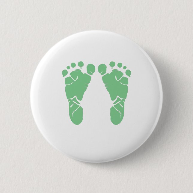 Green baby footprints 2 inch round button (Front)