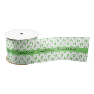 Green Baby Footprints and Hearts Satin Ribbon