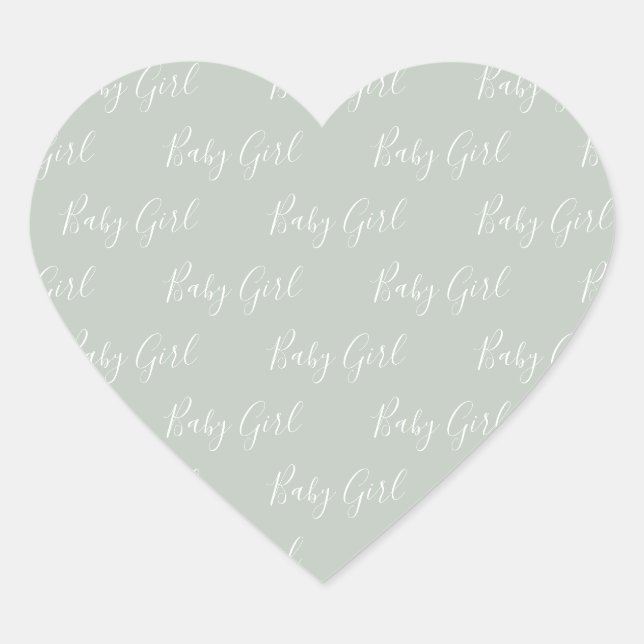 Green Baby Girl Script Modern Heart Sticker (Front)