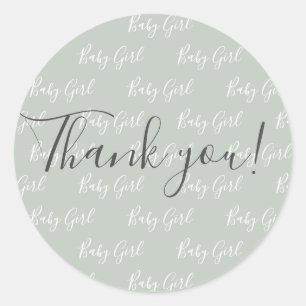 Green Baby Girl Script Modern Heart Thank You Classic Round Sticker