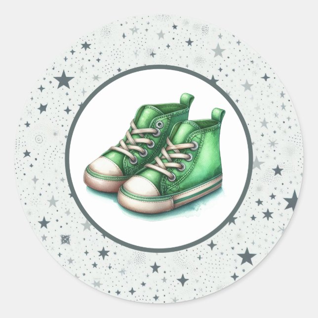 Green Baby High Tops Baby Shower Classic Round Sticker (Front)