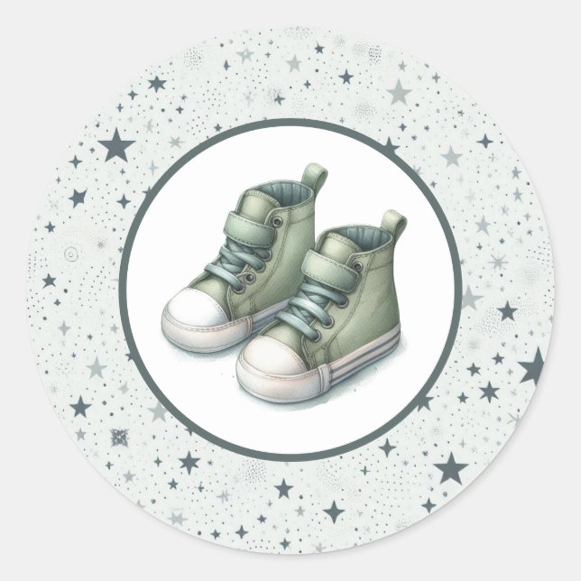 Green Baby High Tops Baby Shower Classic Round Sticker (Front)