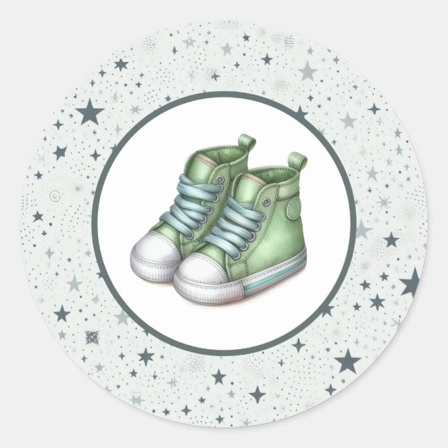 Green Baby High Tops Baby Shower Classic Round Sticker (Front)