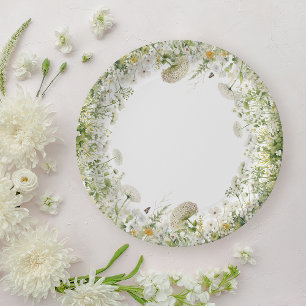 Green Baby In Bloom Floral Wildflower Baby Shower Paper Plate