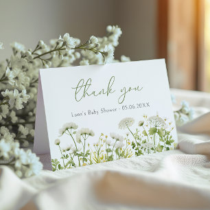 Green Baby In Bloom Wildflower Baby Shower Folded Thank You Card