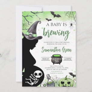Green Baby is Brewing Halloween Baby Shower Invitation