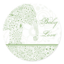 Green Baby Love Elephant Sticker