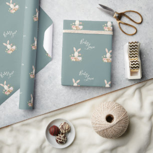 Green Baby Love Script Elegant Baby Shower Wrapping Paper