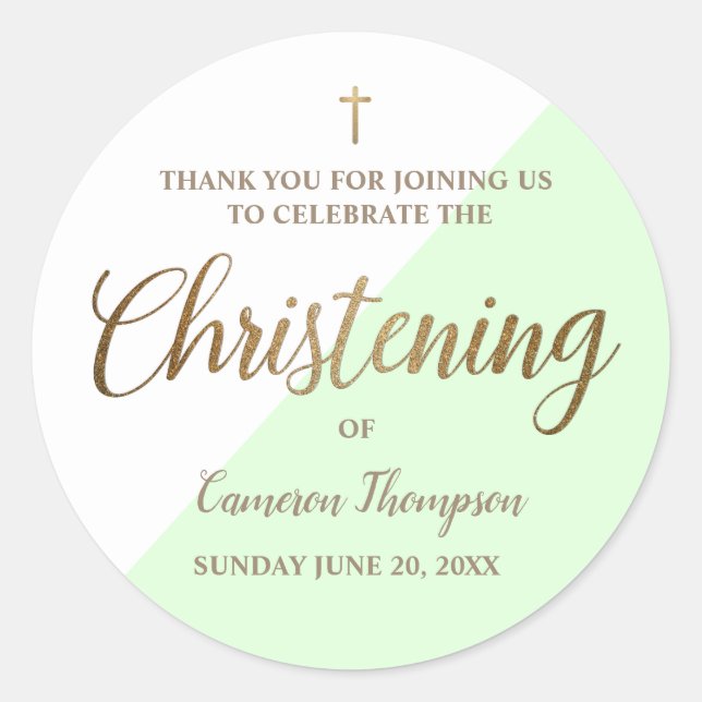 Green Baby Personalized Christening thank you Classic Round Sticker (Front)