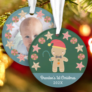 Green Baby Photo First Christmas Gingerbread Boy Ornament