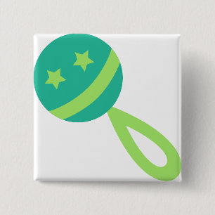 green baby rattle 2 inch square button