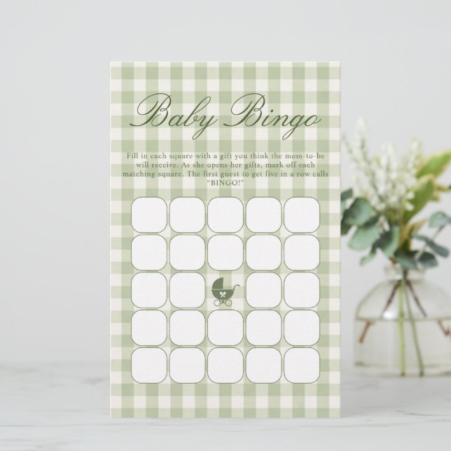Green Baby Shower Bingo Game (Standing Front)
