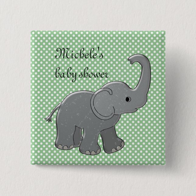 green baby shower elephant 2 inch square button (Front)