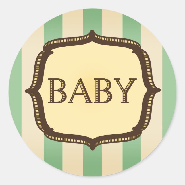 Green Baby Shower Sticker - Vintage Stripes (Front)