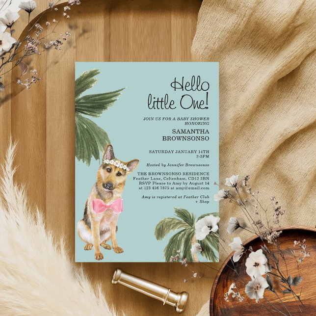 Green Baby Shower Tropic Palm German Shepherd Dog Invitation (Creator Uploaded)