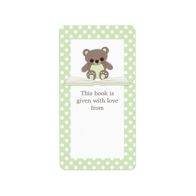 Green Baby Teddy Bear on Book Gift Boite Étiquette (Devant)