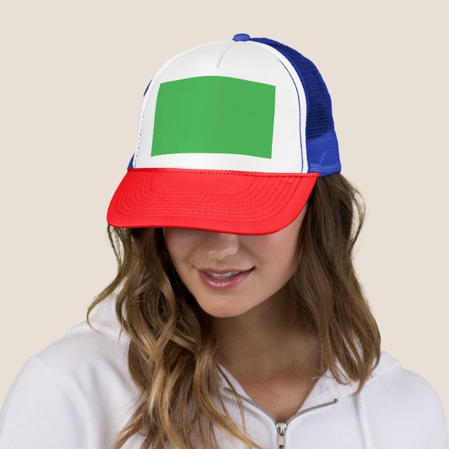 Green Background and White Border for a Modern Aes Trucker Hat (In Situ)