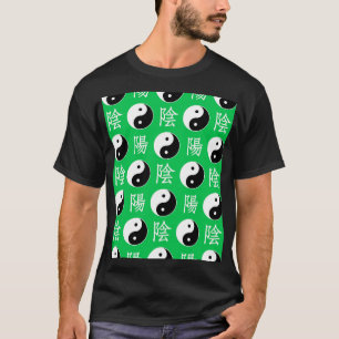 Green Background Chinese Yinyang Pattern T-Shirt