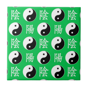 Green Background Chinese Yinyang Pattern Tile
