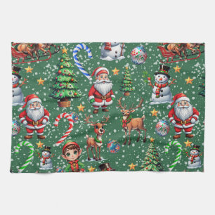 Green Background Christmas Decorative Pattern Kitchen Towel
