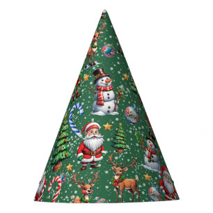 Green Background Christmas Decorative Pattern Party Hat