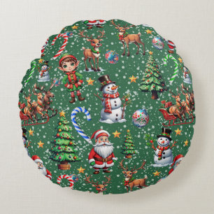 Green Background Christmas Decorative Pattern Round Pillow