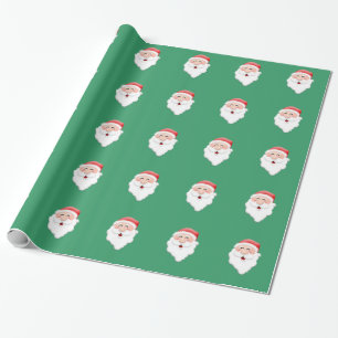 Green Background Christmas Santa Claus Face Wrapping Paper