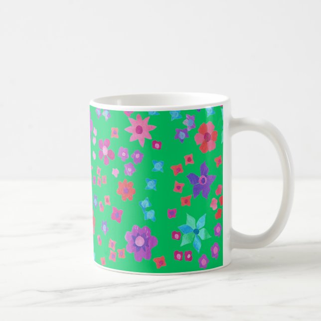 Green Background Flower-Power Coffee Mug (Right)