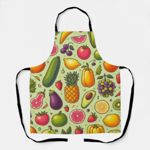 Green Background Fruits And Vegetables Design Apron