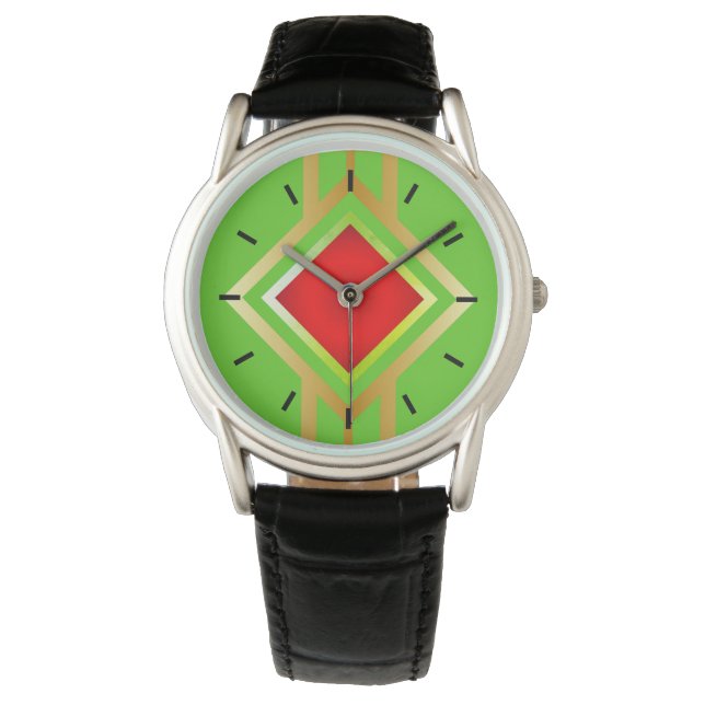 Green Background Red Gold Diamond Watch (Front)