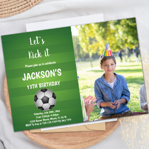 Green Background Soccer Birthday Invitations