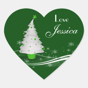Green Background & White Christmas Tree Gift Tag
