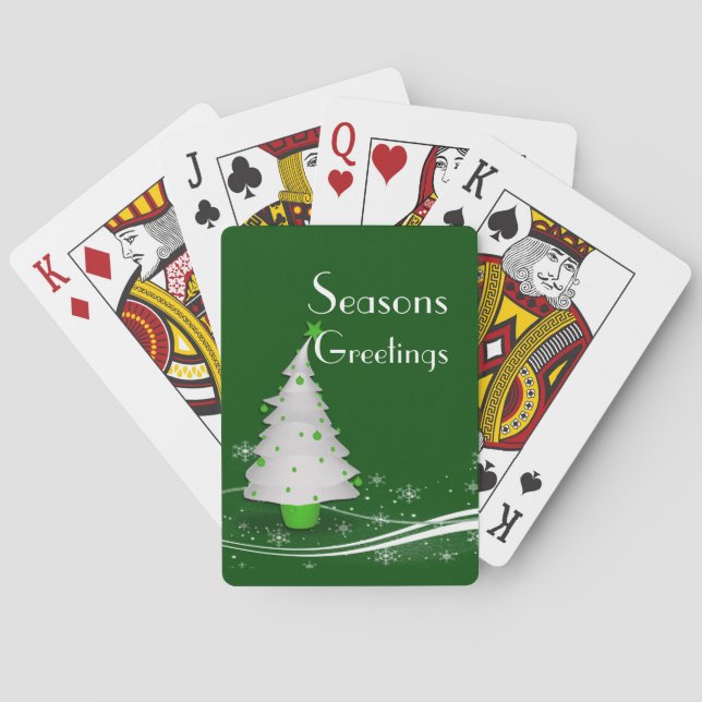 Green Background & White Christmas Tree Playing Cards (Back)