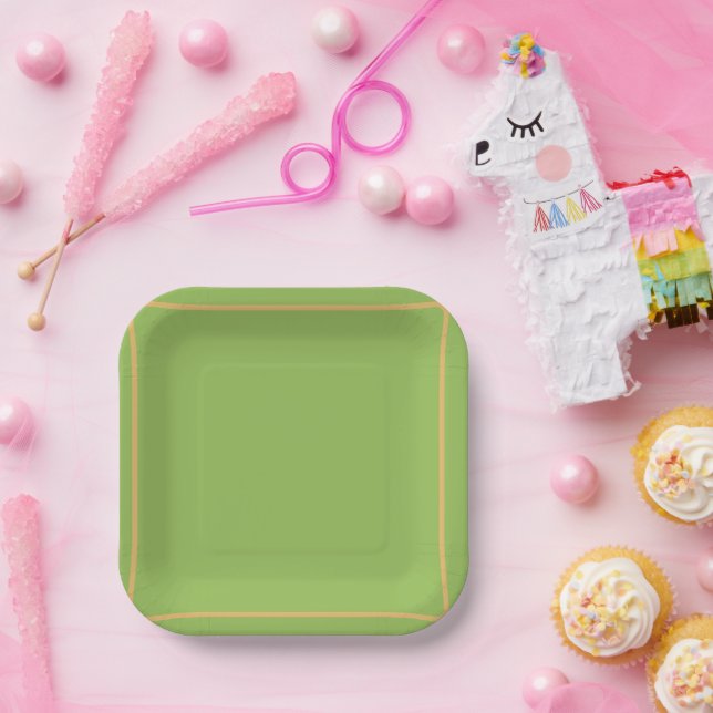 green background with a golden rim paper plate (Party)