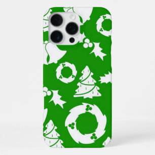 Green Background with Bells, Mistletoe and Tree iPhone 16 Pro Max Case