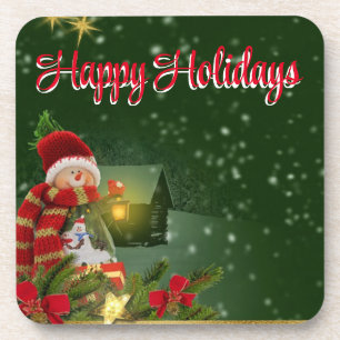 Green Background With Snow White and House Coaster