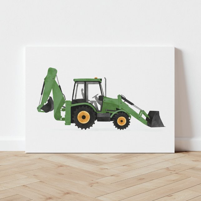 Green Backhoe Loader Construction Vehicle Canvas Print (Creator Uploaded)