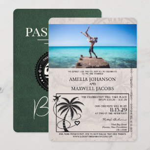 Green Bahamas Passport Wedding Invitation