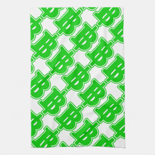 GREEN BAHT SIGN ฿ Thai Money Currency ฿ Kitchen Towel