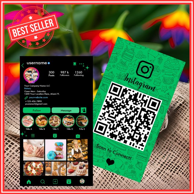 Green Bakery Instagram Chef QR Code Business Card (Creator Uploaded)