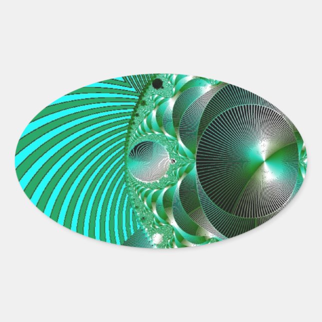 GREEN BALL ABSTRACT MANDELBOT OVAL STICKER (Front)