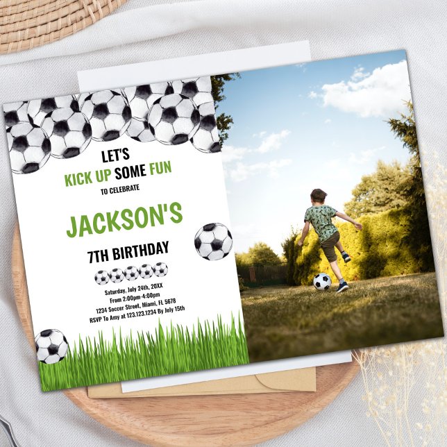 Green Ball Soccer Birthday Invitations w photo (Green Ball Soccer Birthday Invitations w photo)