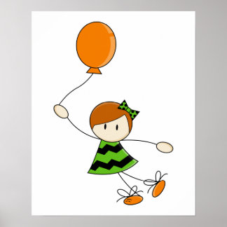 Green Balloon Girl Canvas Poster