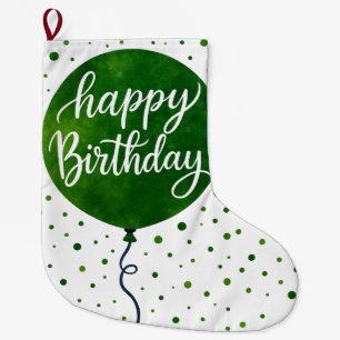 Green Balloon Happy Birthday Design Large Christmas Stocking